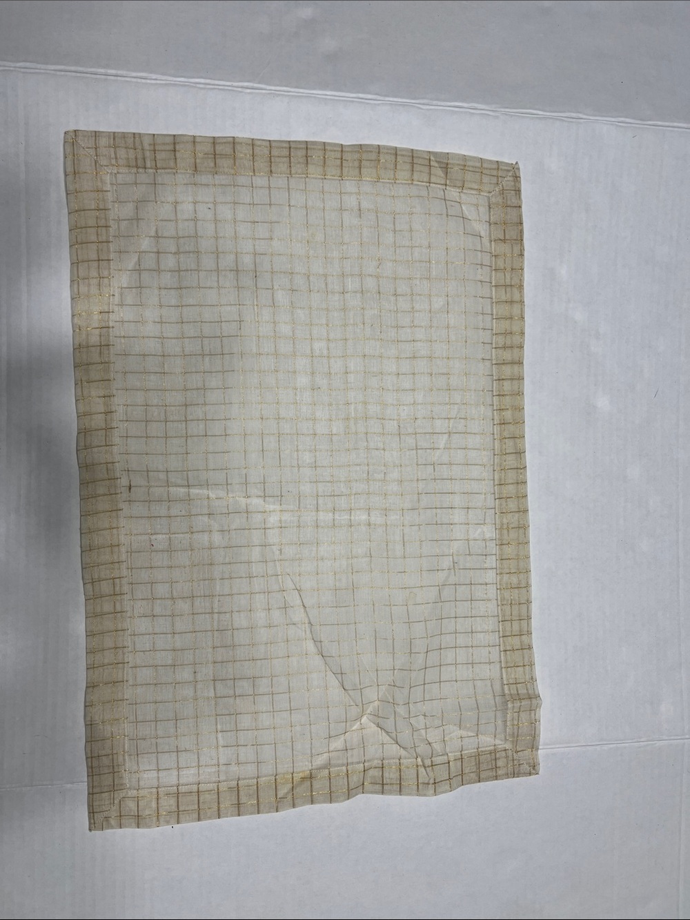 Gold-Check Cotton Place Mat - Ivory with Metallic Grid